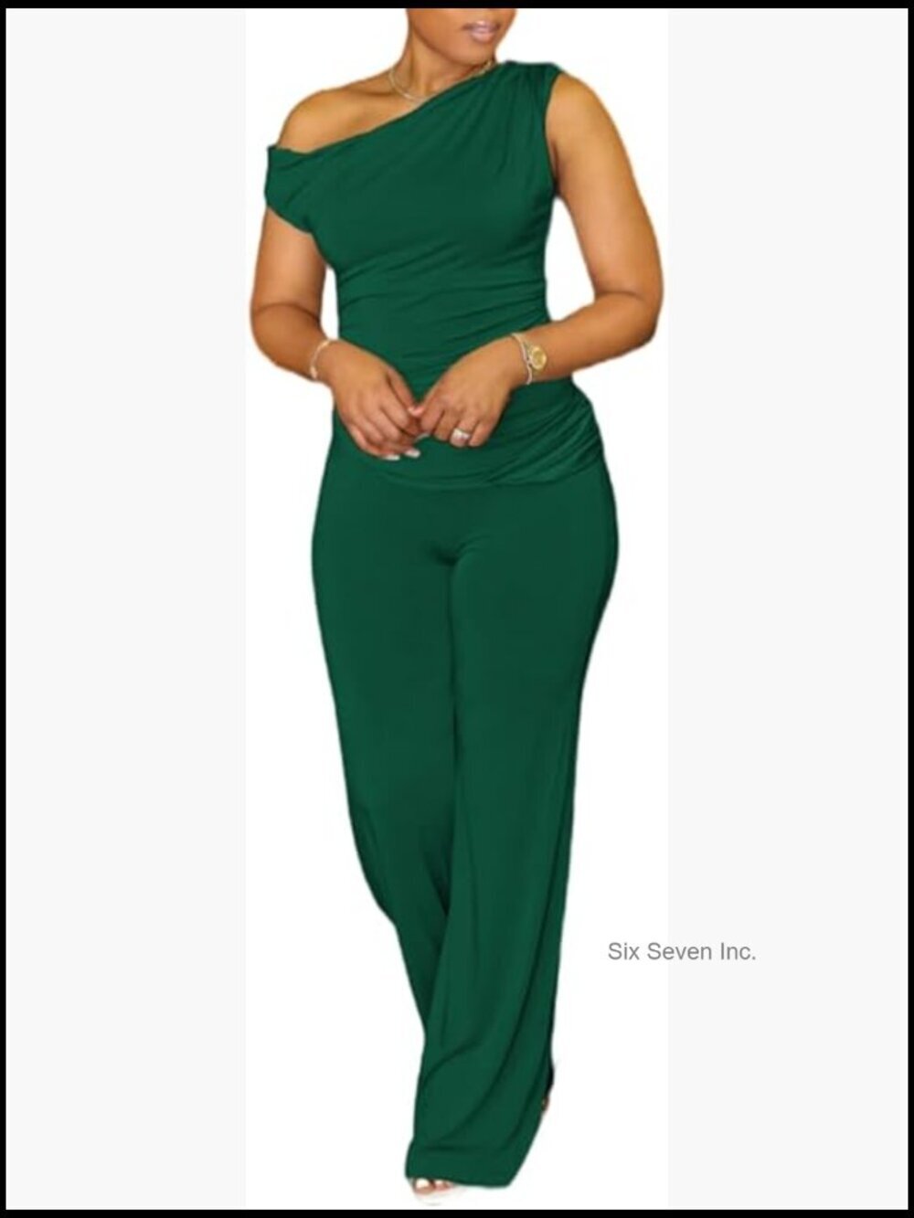 One Shoulder Short Sleeve Wide Leg Pant Lounge Set 2 Piece Tracksuit